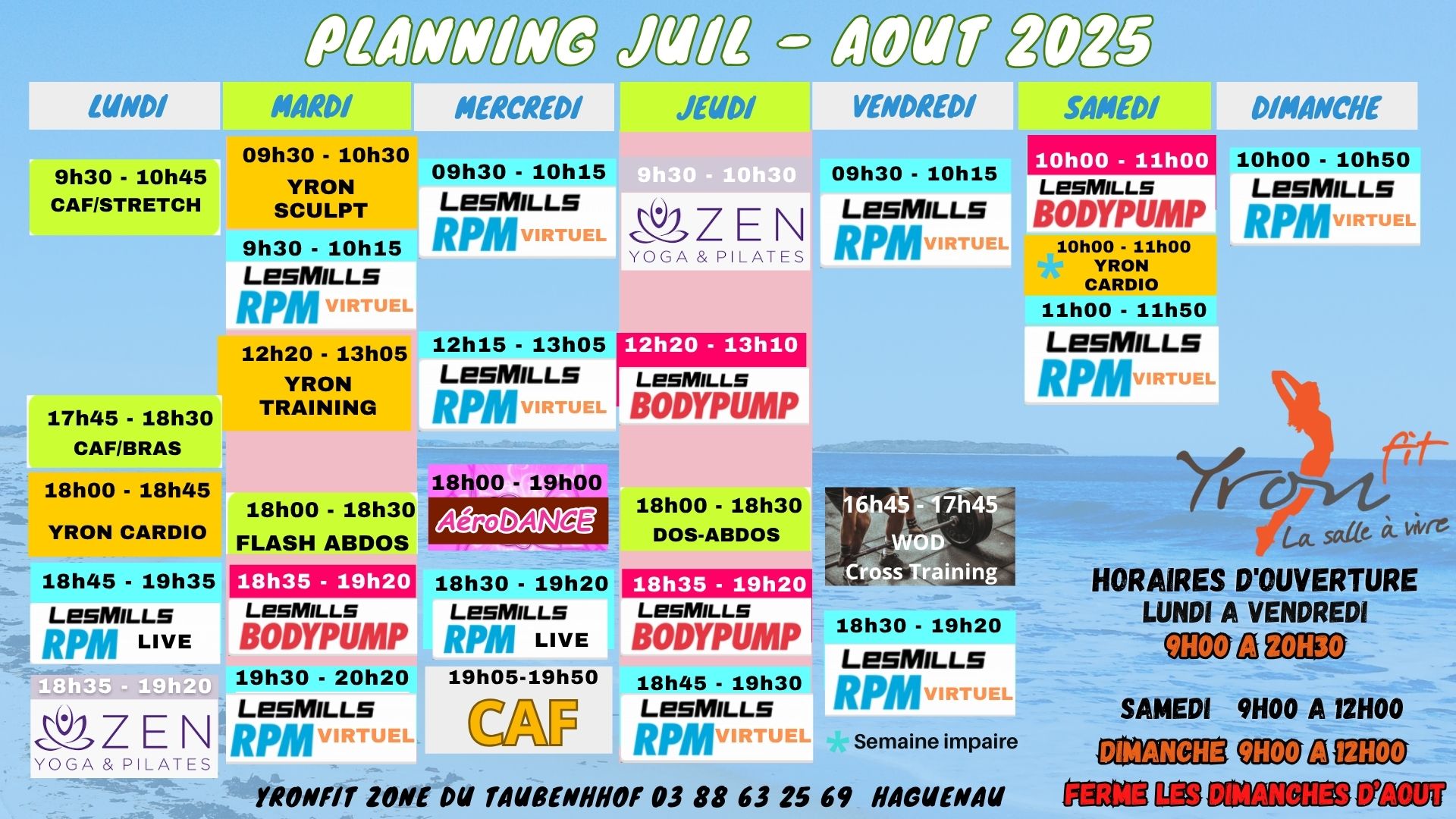 Planning Yronfit été 2025
